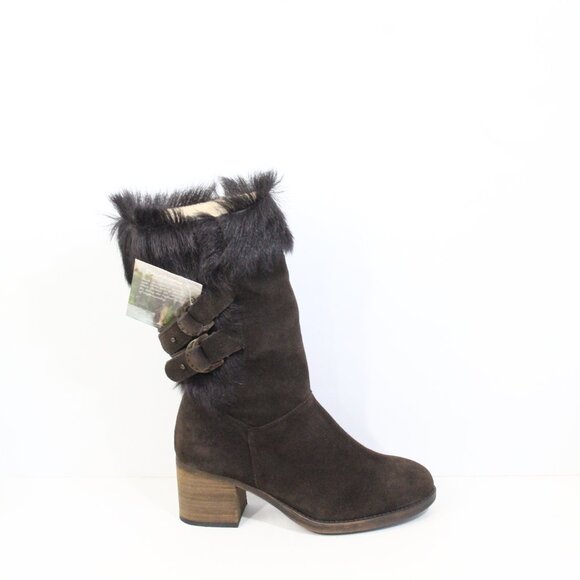 BearPaw Madeline Tall Boots NEW Women Brown Suede Winter Shoes sz 10 Fur Trim